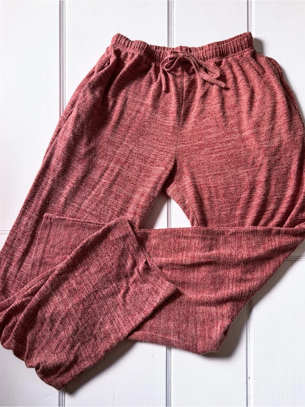 Kouaer Women’s Red Marled Knit Wide Leg Lounge Pants Drawstring Size M